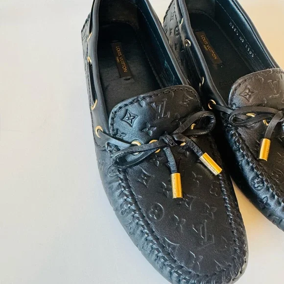 NWOT Louis Vuitton Black Monogram Loafers with Gold Accents - Picture 3 of 16